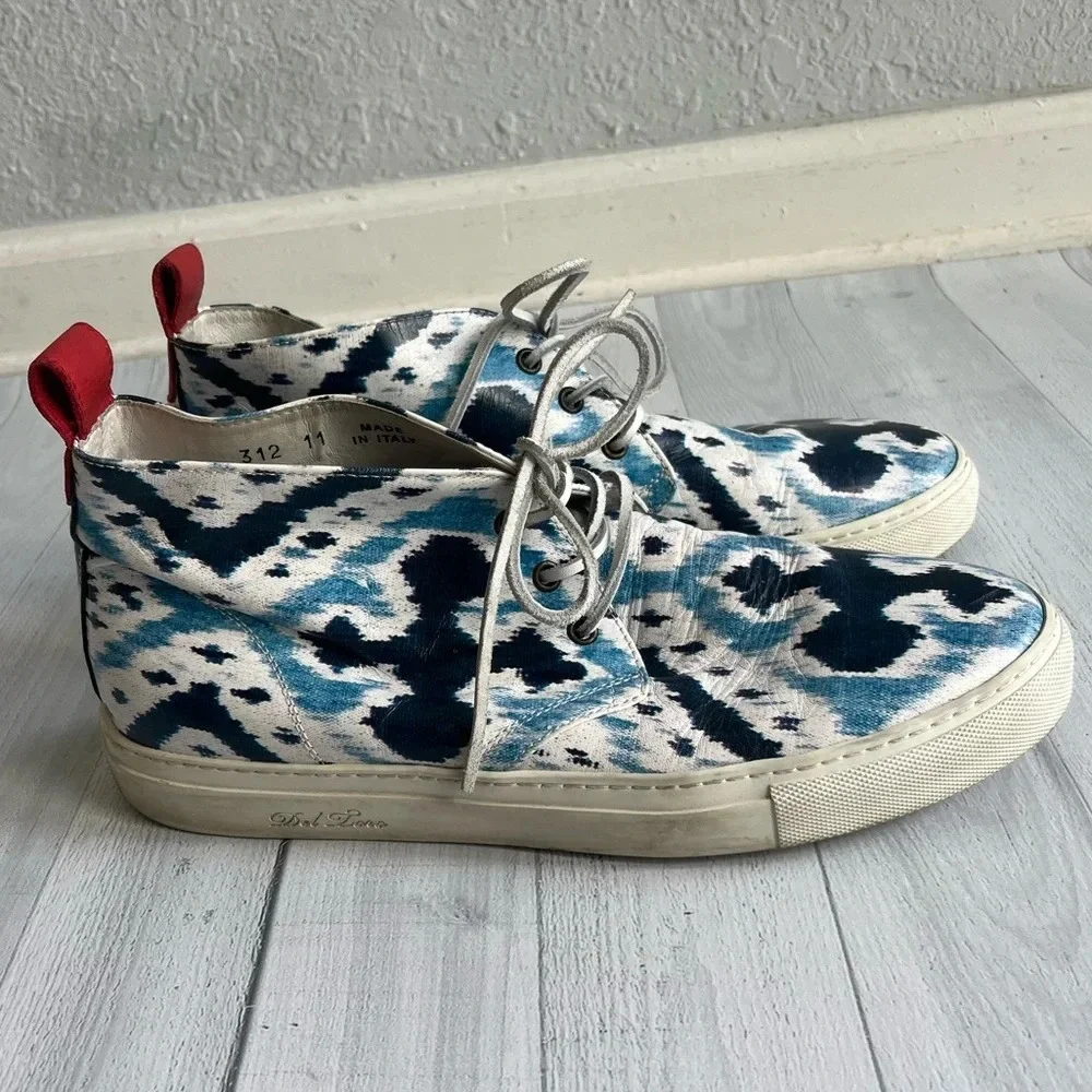RARE Del Toro Blue Printed Leather Chukka Sneakers Size 11